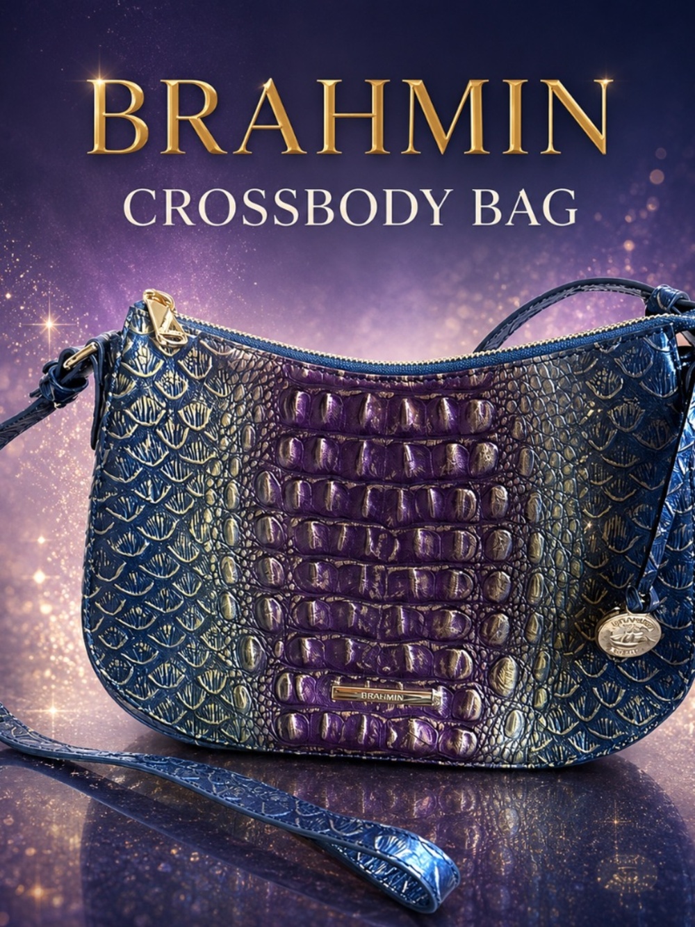 Brahmin cross body handbag Elegant Purple and Gold Women's Bag